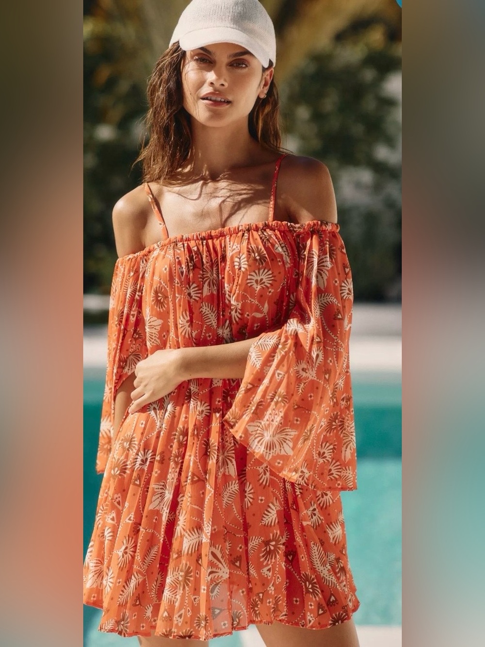 NWT Anthropologie Boho Beach Cover Up Dress Coral Floral Tunic